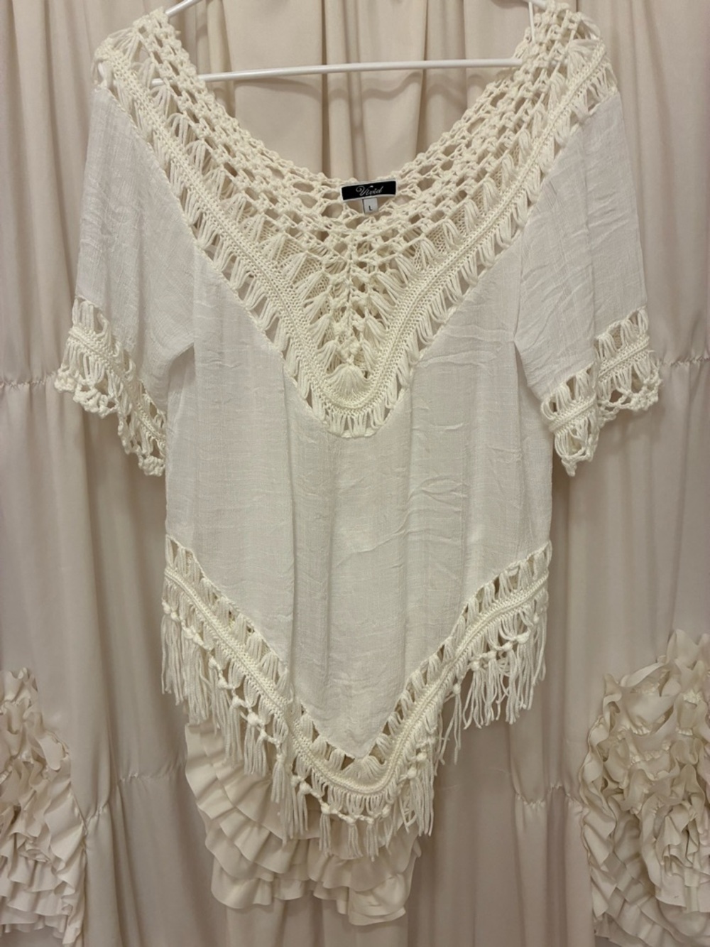 ViVI Cream Crochet Fringe V-Neck Tunic🌸